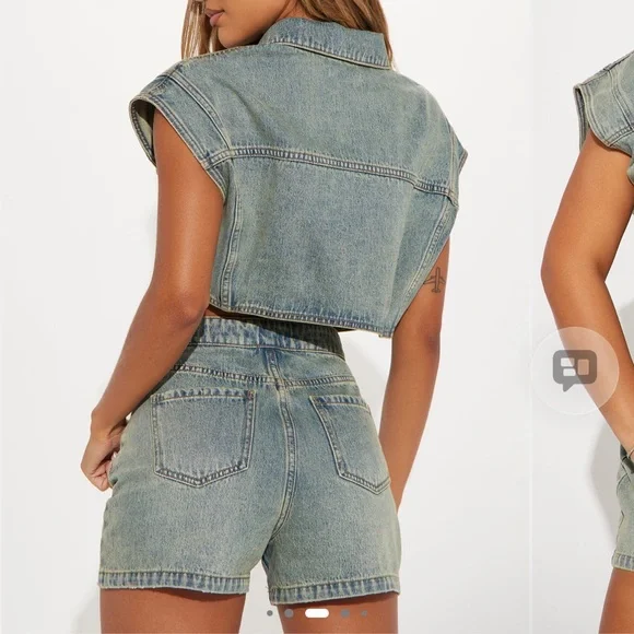Fashion Nova Brenda Washed Denim Short Set - Vintage Wash - Picture 2 of 5